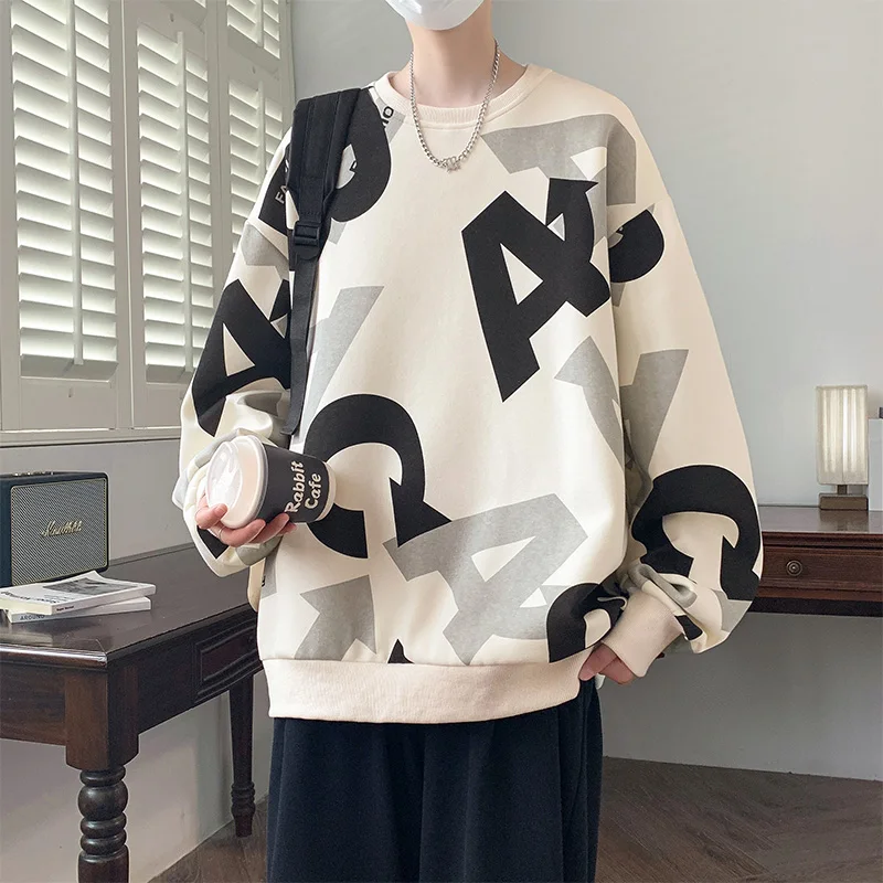 Giacca da uomo con cappuccio girocollo Nuova primavera e autunno Moda Lettera Pullover Felpa con cappuccio Giacca di grandi dimensioni per adolescenti Top ampio