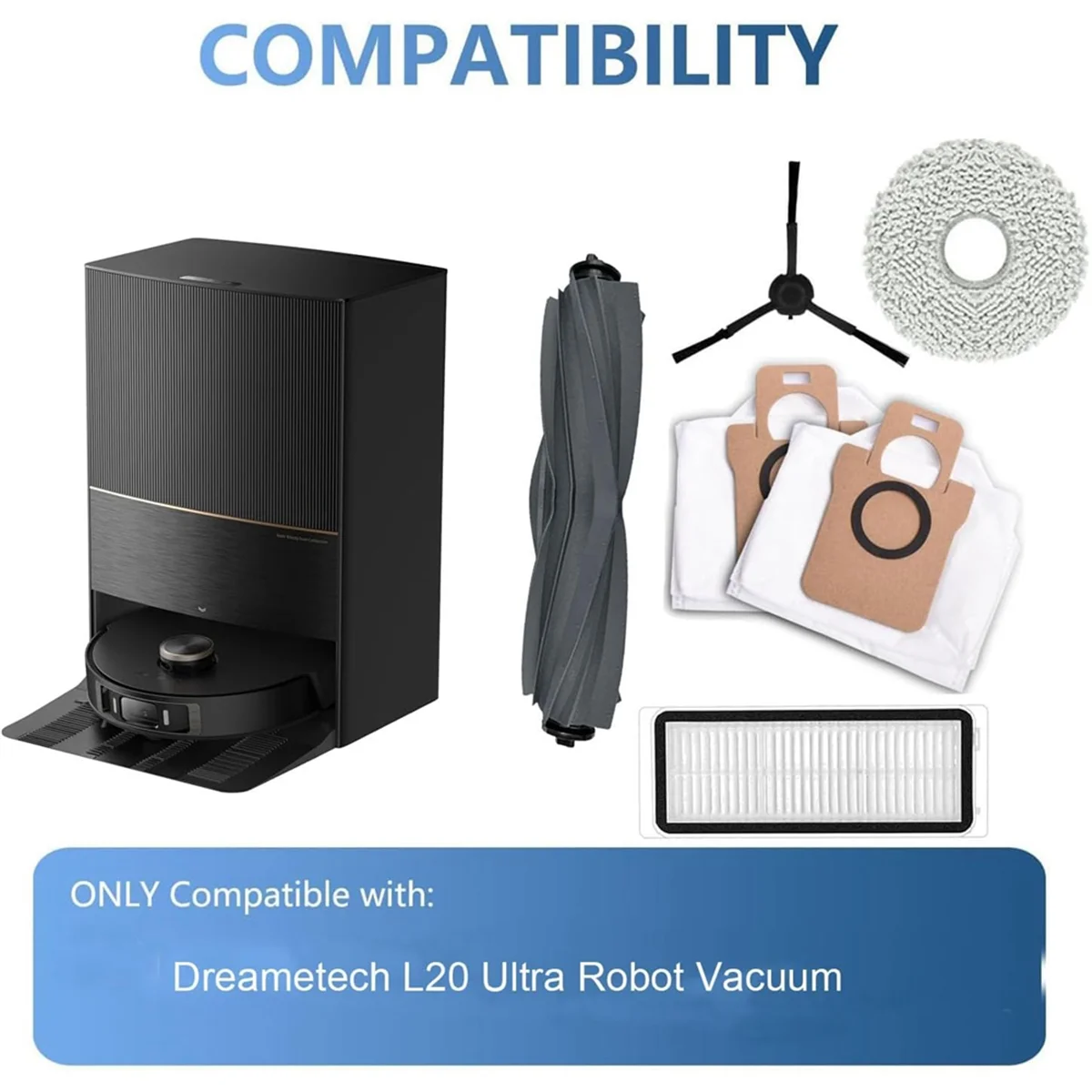 ل Dreame L20 الترا روبوت فراغ استبدال أجزاء فرشاة جانبية رئيسية مرشحات Hepa ممسحة الملابس أكياس الغبار الملحقات