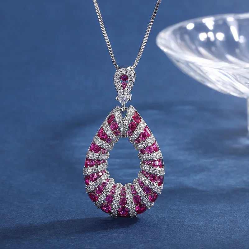 

High-end Jewelry Women's Earrings Colorful Treasure Earrings Pendant Set with Pigeon Blood Red Ruby Pendant Earrings Set