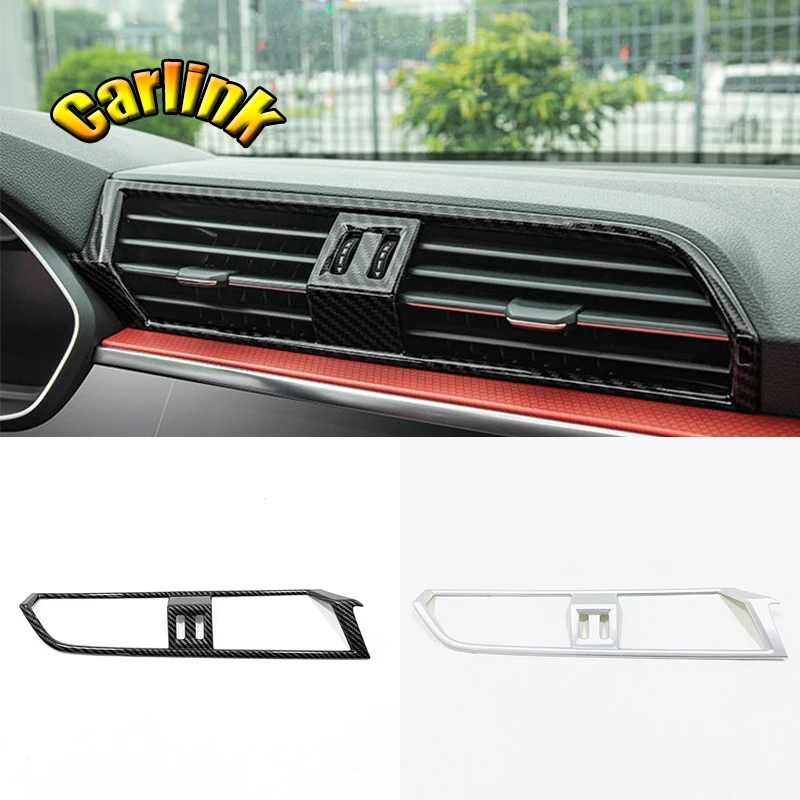 

For Audi Q3 2019 2020 ABS Matte/Carbon fibre Car middle air outlet Decoration Cover Trim Car Styling Accessories 1pcs