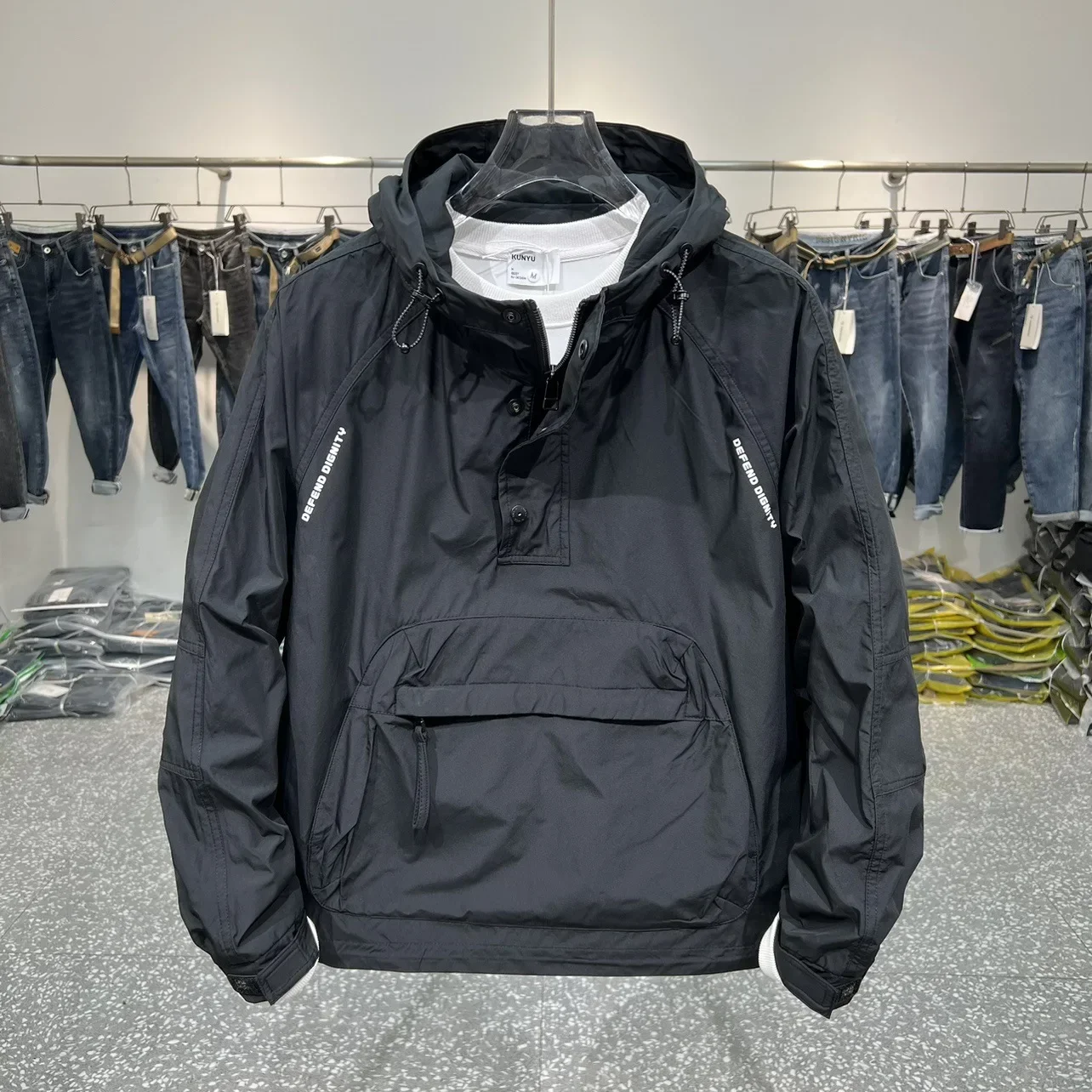 Męska na wpół bluza na zamek bluza z kapturem Hip Hop Harajuku Streetwear koreańska moda bluza z długim rękawem na co dzień luźne płaszcze