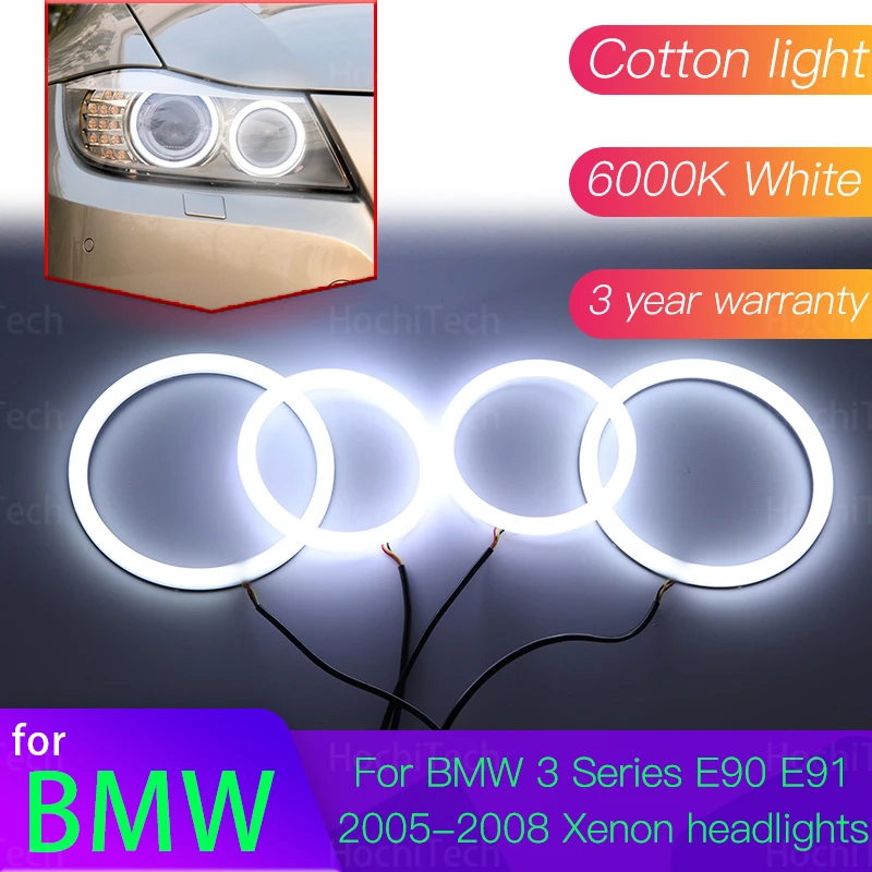 Комплект Angel Eyes 6000 л, белые кольца из хлопка для BMW 3 серии E90 E91 2005 2006 2007 2008, ксеноновые фары