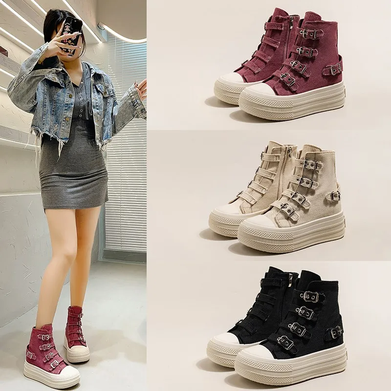 

Canvas Shoes for Women with A Height Increase of 8 Centimeters Season's Best-selling Thick Soled Casual Shoes Are Versatile