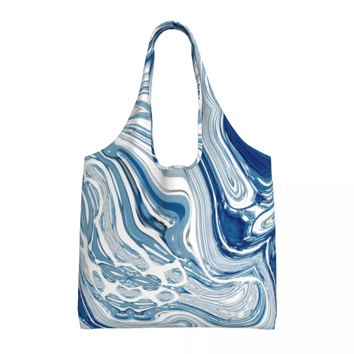 Custom Chic Nautical Beach Blue Marble Swirls Grocery Tote Shopping Bag Women Canvas Shoulder Shopper Bag Big Capacity Handbags