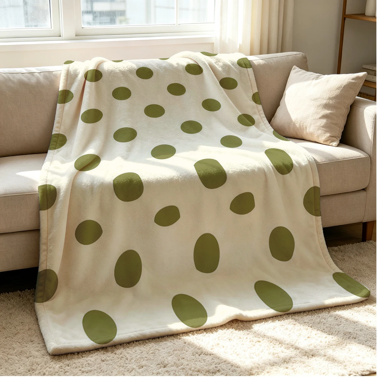 Olive Dots Flannel Blanket Warm Soft Halloween Christmas Couch Warm Cozy Decorative Decor Gift for All Season