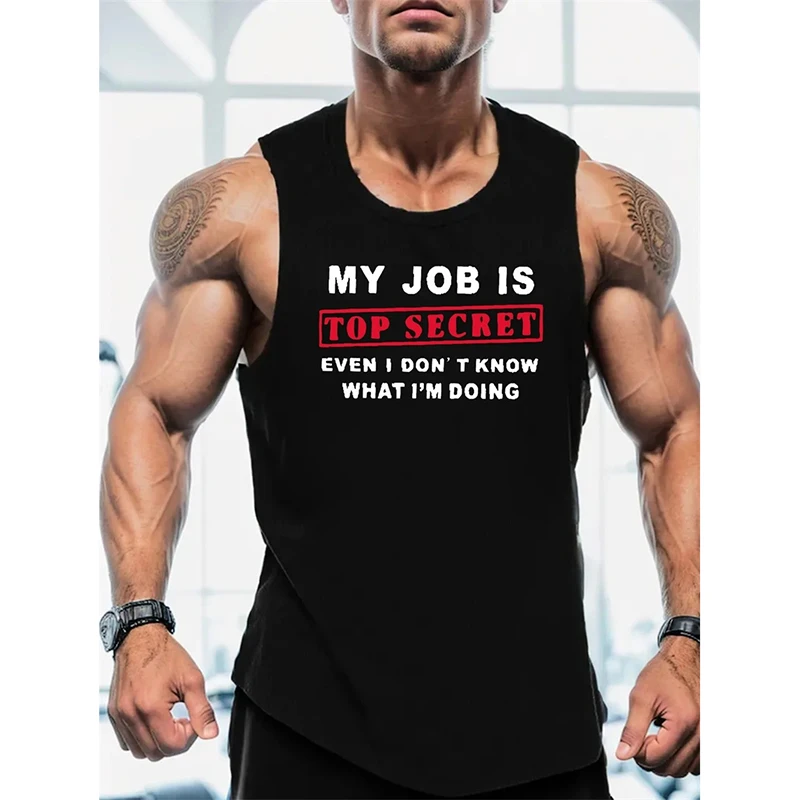 Gym Funny Text Humour Tank Top For Men Hip Hop Personality Quick Dry Sleeveless Shirts Summer Train Loose Trend New Sport Vest