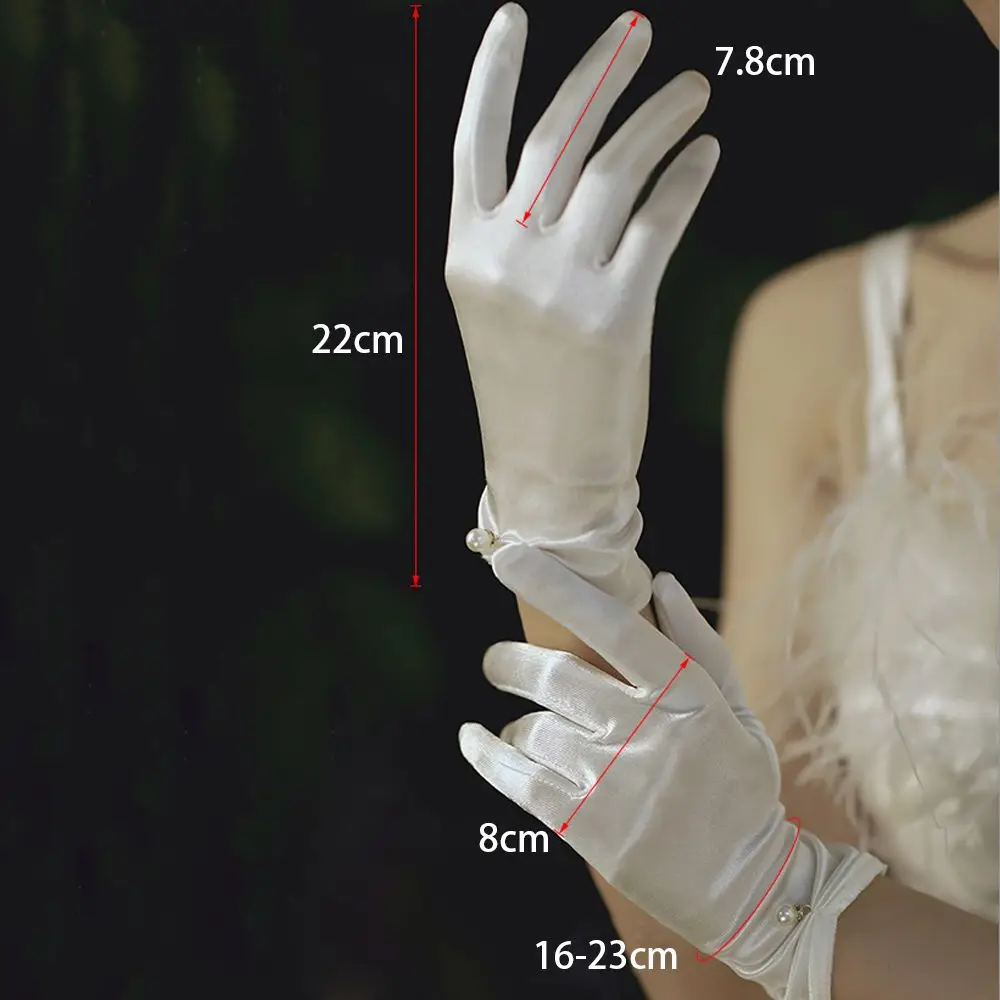 Party Elegant Five Finger Performance For Girls Satin Pearl Women Wedding Gloves Korean Driving Mittens Full Finger Gloves