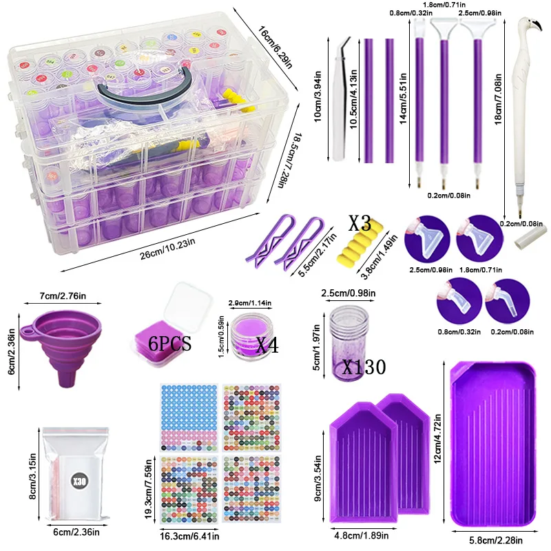 

Purple plastic storage box bead storage diamond painting tools accessories cross stitch kit bead organization box