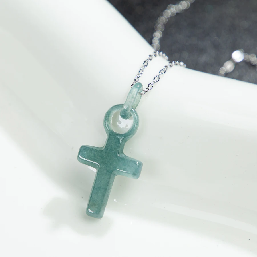 

TIMESWIND Original A-type Jade Light Blue Cross Pendant Women Men S925 Silver Necklace Fashion Jewelry with Certificate