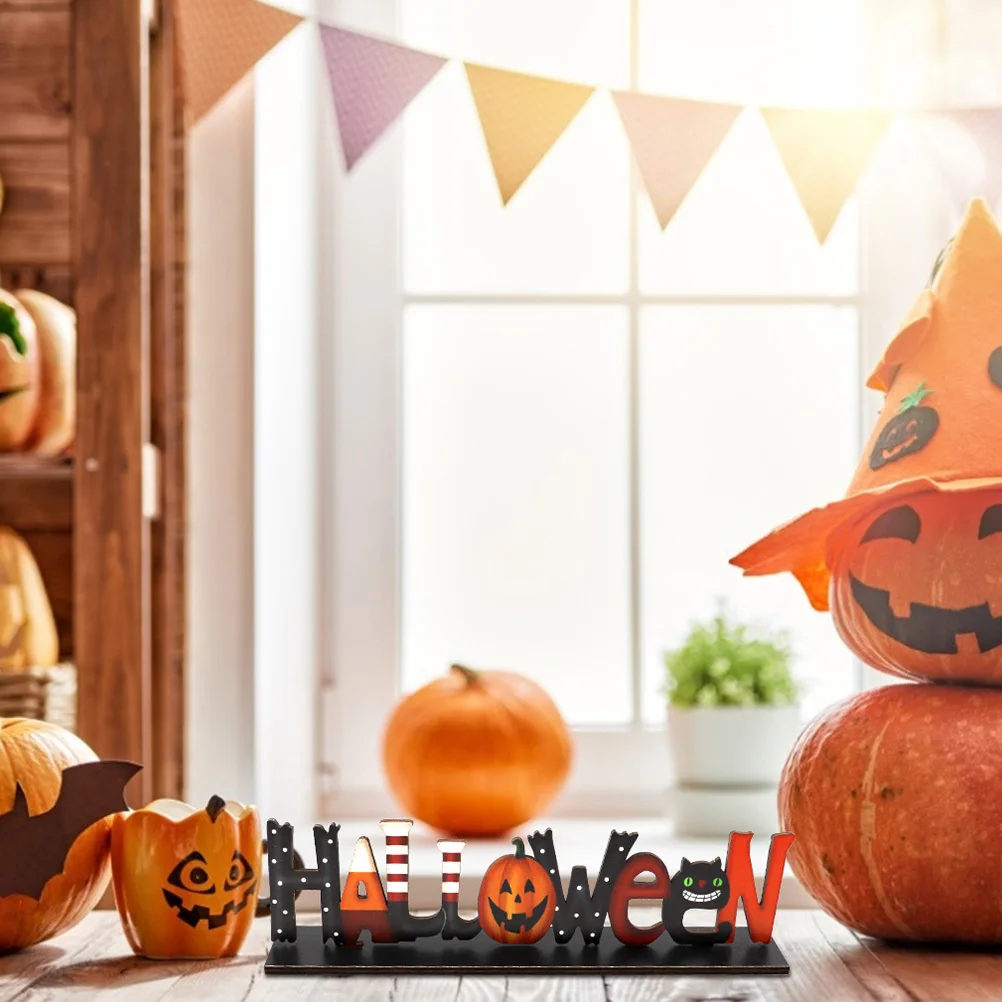 

1pc Wooden Halloween Adorn Cartoon Party Decor Home Desktop Ornament Scene Layout Prop Creative Craft Vivid Atmosphere