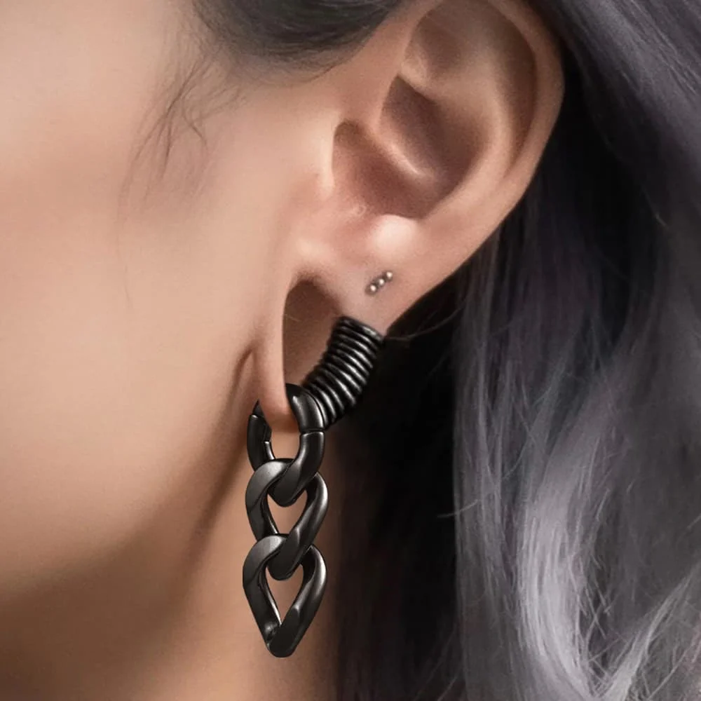 Casvort 2PCS 4mm 6G Chain Ear Weights Hangers Plugs Expander Stainless Steel Piercing Women Man Fashion Earrings Jewelry Gift