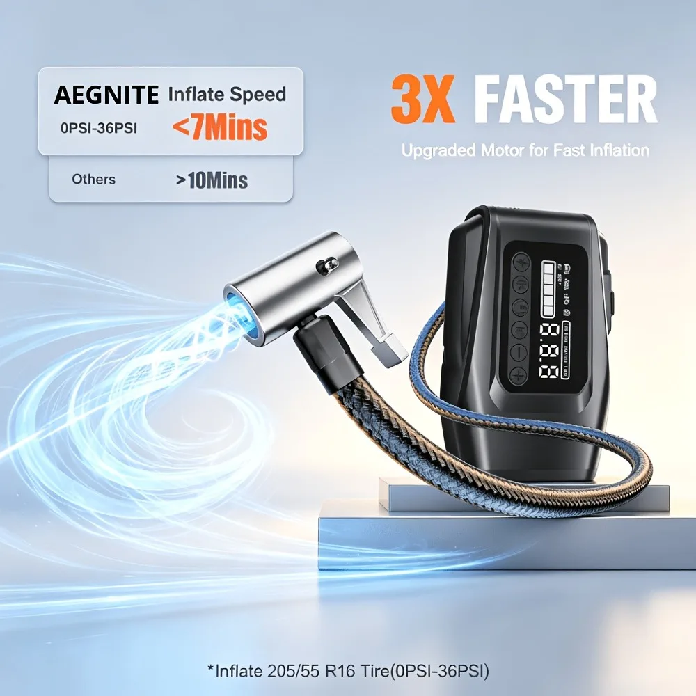 AEGNITE 10000A 10-in-1 Portable CarJump Start Jump Power Supply with Tire Inflator Combo 12V Battery Charger 150PSI Air Pump LED USB Quick Charge Input/Output Multi-Function Roadside Emergency Tool