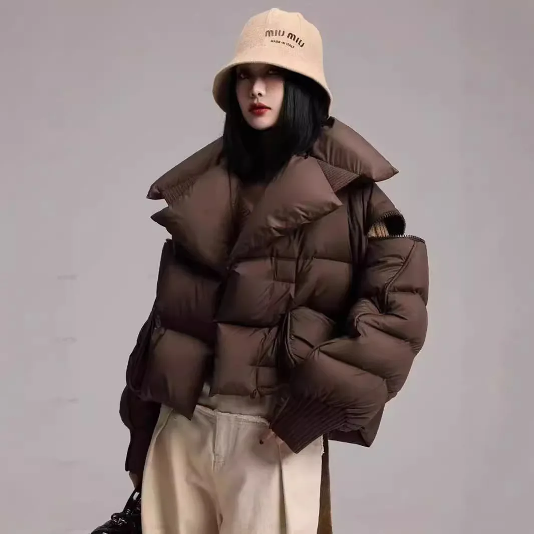 2026 الشتاء سترة منفوخة المرأة قصيرة 90% الأبيض بطة أسفل معطف الإناث الشارع الشهير الدافئة سترات الأكمام القابلة للإزالة أبلى