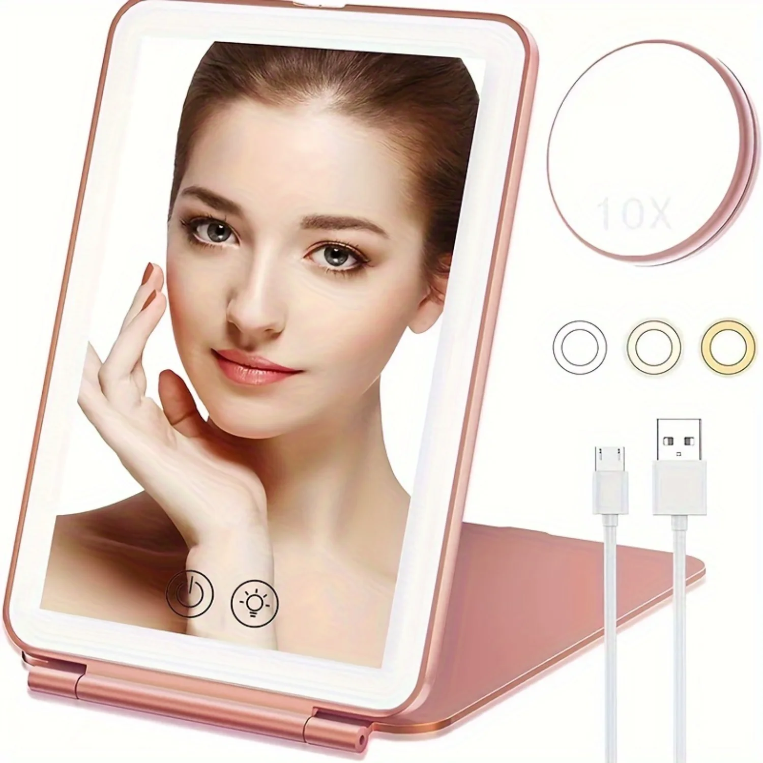 Makeup Mirror With 10X Magnifying Mirror, Vanity Mirror With Lights, Desktop Folding Mirror, Portable Cosmetic Mirror With Light