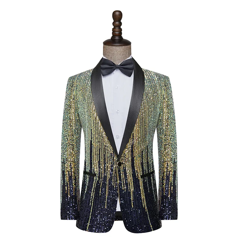 Abiti da ballo per ragazzi Blazer verde con paillettes sfumate di meteora da uomo Summer Bar Singer costumi da spettacolo teatrale