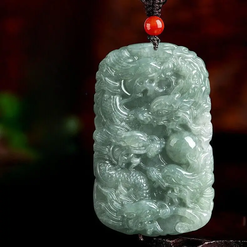 Natural Genuine Green A Jade Jadeite Dragon Pendant Soars