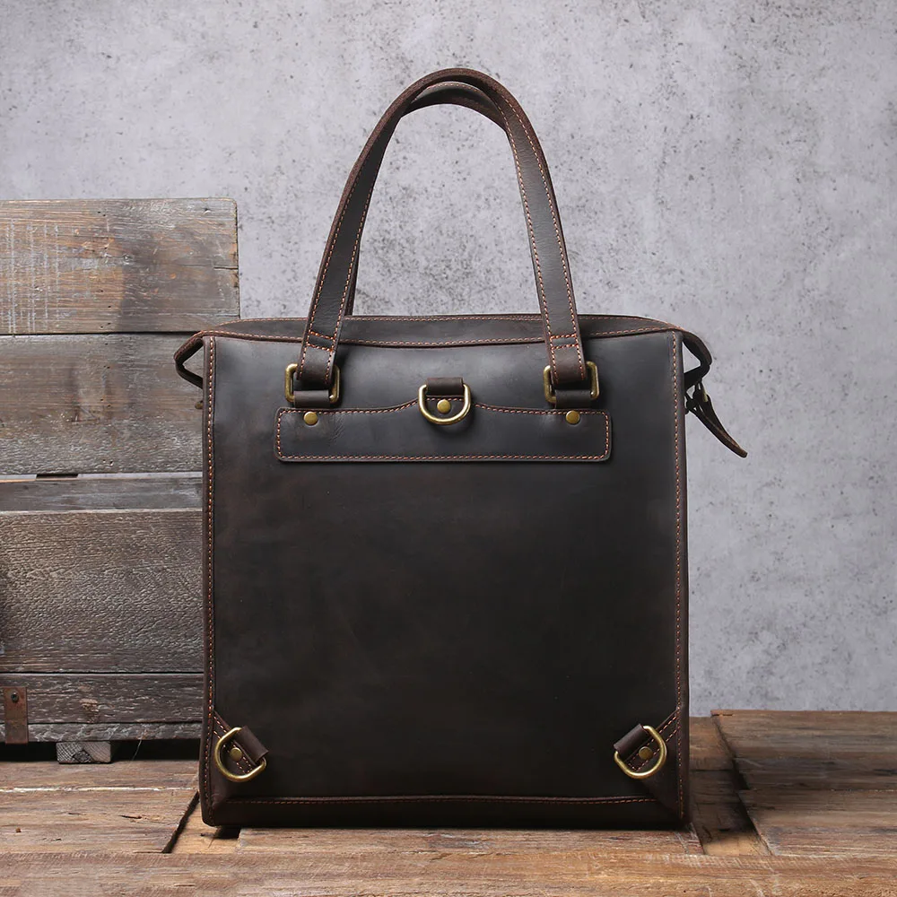 S.WORKER Vintage Echtleder Laptop-Rucksack Herren Casual Schultasche Crazy Horse Rindsleder Tasche Aktentasche Umhängetasche – Detail 10