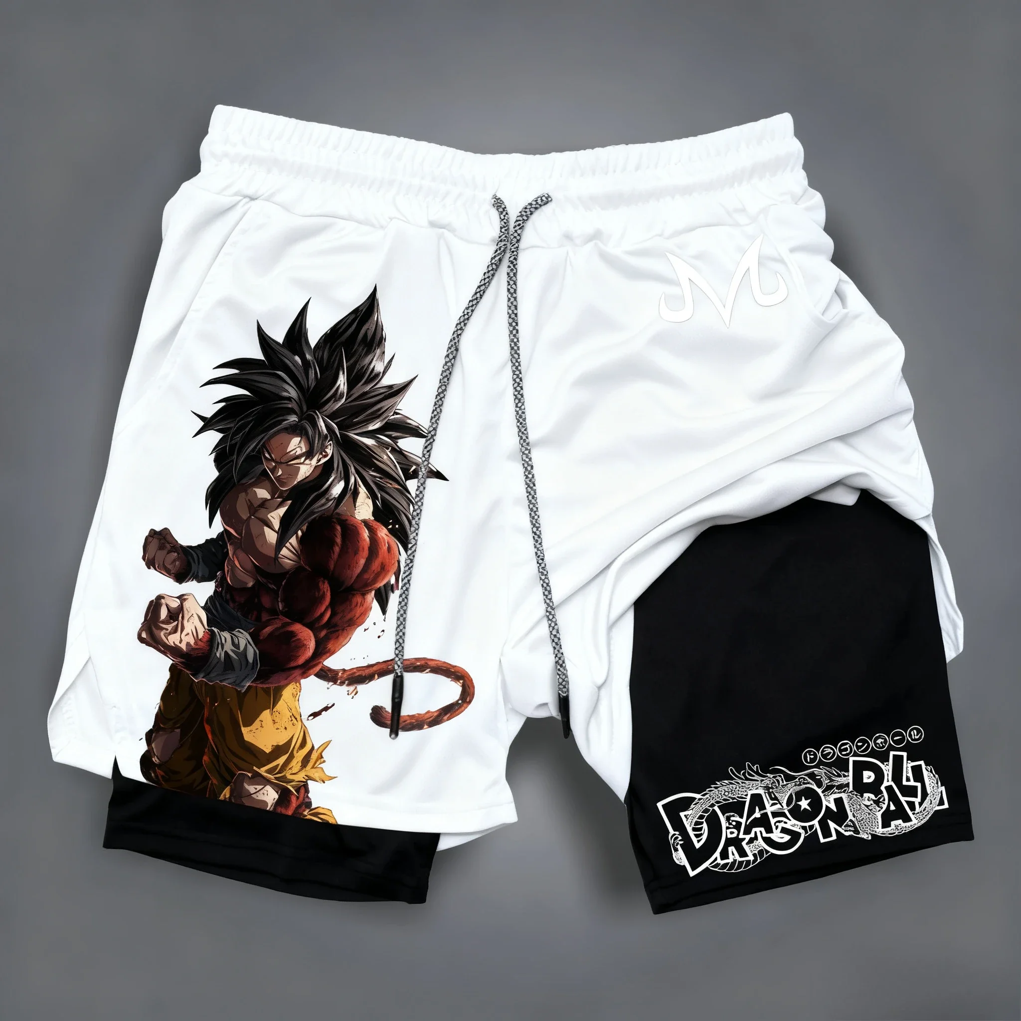 2026 لعبة دراغون بول أنيمي سوبر سايان 4 طبقة مزدوجة السراويل الصيف الرجال Y2K اللياقة البدنية التدريب السباحة 2 في 1 السراويل الرياضية