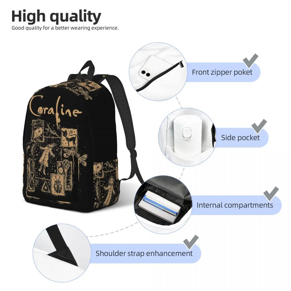 Kopie Von Coralines Cat Doll Backpack for Men Women Student Hiking Travel Daypack Horror Movie Laptop Computer Canvas Bags