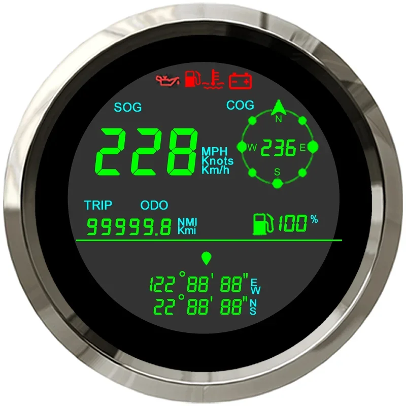 مقياس وقود متعدد الوظائف ، عداد السرعة LCD GPS ، عداد السرعة للقارب ، واليخت ، وموقع نظام تحديد المواقع ، 3 في 1 ، 85