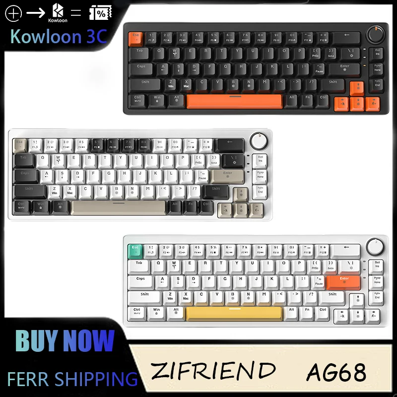 ZIFRIEND AG68 Mechanical Keyboard Wired Gasket Construction Hot Swappable Green Red Switch Gaming Silent Portability RBG