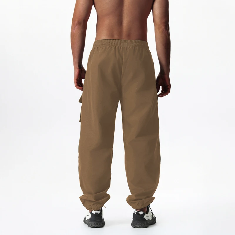 بنطال كارجو للرجال بخصر برباط، جيوب متعددة المرافق، كاحلين مكبل، نمط شارع كاجوال للارتداء اليومي والخارجي #6