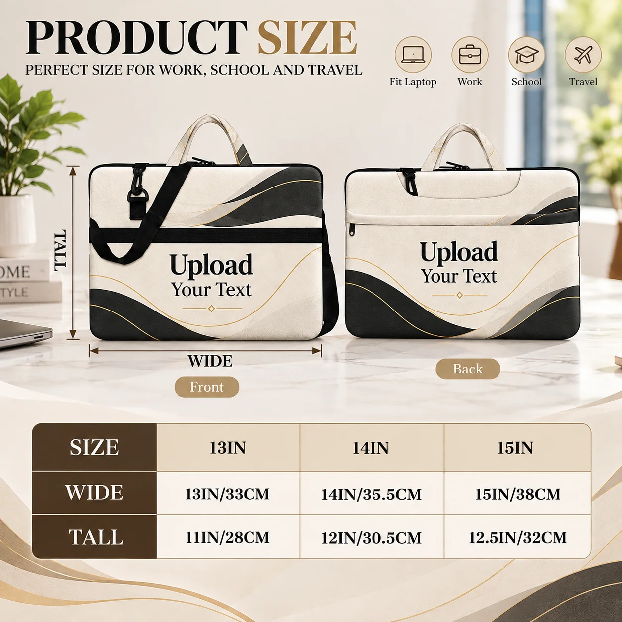 Custom Multifunctional Laptop Bag Personalized Polyester Laptop Bag Custom Text Photo Print Business Office Travel Carry Case