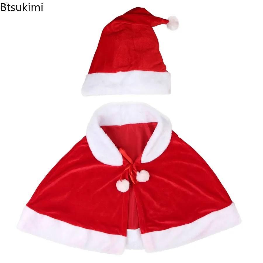 

Red Velvet Cloaks New Year Christmas Dress Up Cape with Hat Carnival Halloween Party Cosplay Costumes Winter Warm Hooded Cloak
