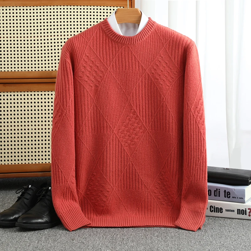 100% Pure Wool Sweater Men's O-Neck High-End Pullovers 2023 Autumn Winter New Top Youth Business Knit Bottoming Shirt