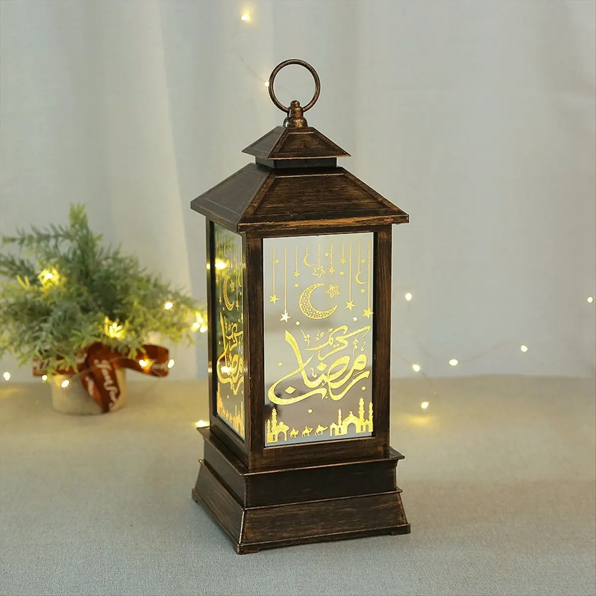 

(HOPE) Eid Mubarak Led Lantern Ornaments Ramadan Lantern Nightlight Lighting Home Decorations Ramadan Festival Party Gifts,A