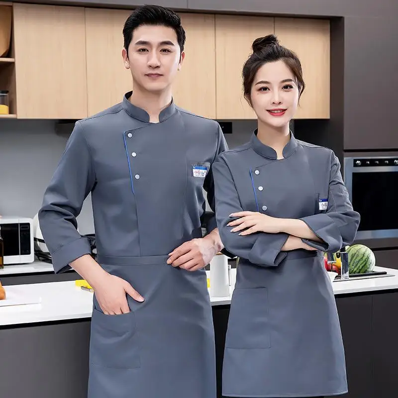 Chef Overalls Men's Long Sleeve and Short Sleeve Hotel Dining Western Food Kitchen Thickened Chef Uniform