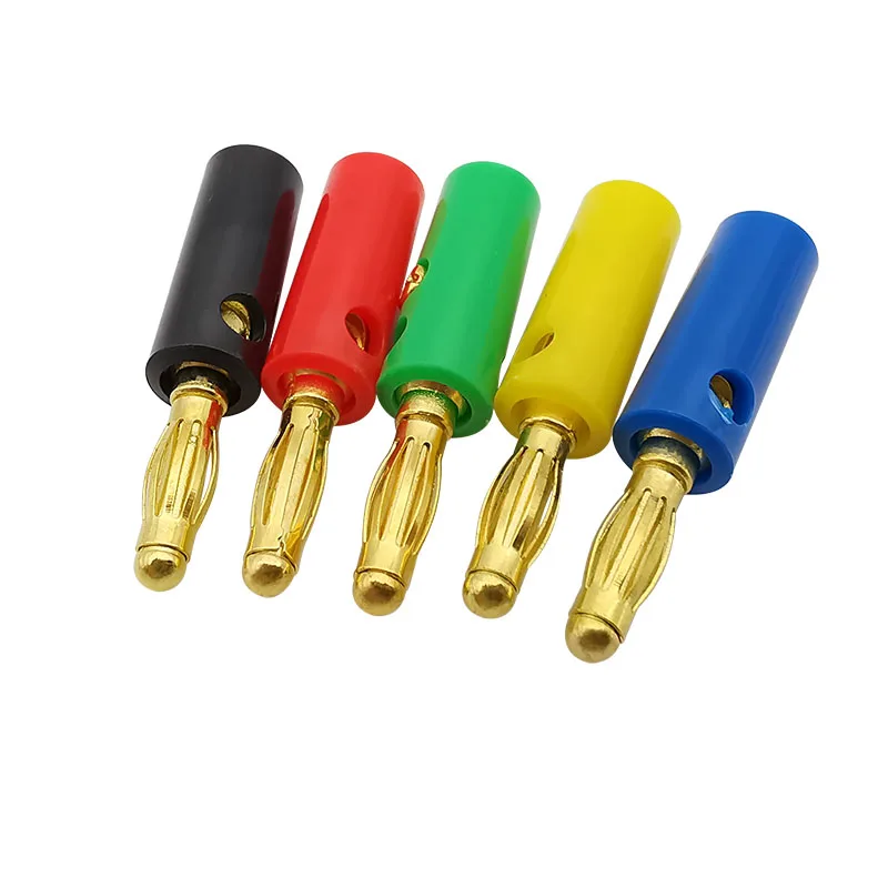 10Pcs 4mm Banana Plug Connector Solderless Screw Lock DIY Test Speaker Plugs 4mm Bananas Connector Red/Blue/Green/Black/Yellow