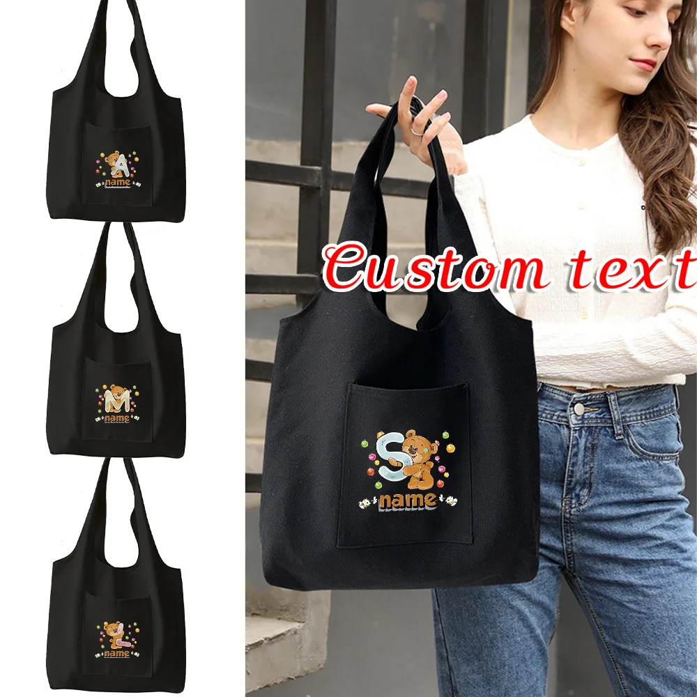 

Personalized Customization Name Black Shoulder Bag Women's Shopping Bag Large Capacity Storage Bag Customized Product