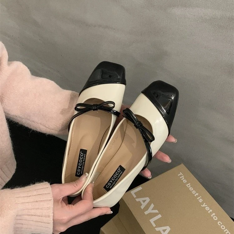 

Hot-selling fashion Mary Jane shoes, new style for autumn, with bowknot, shallow mouth, flat sole, versatile Hepburn style pumps