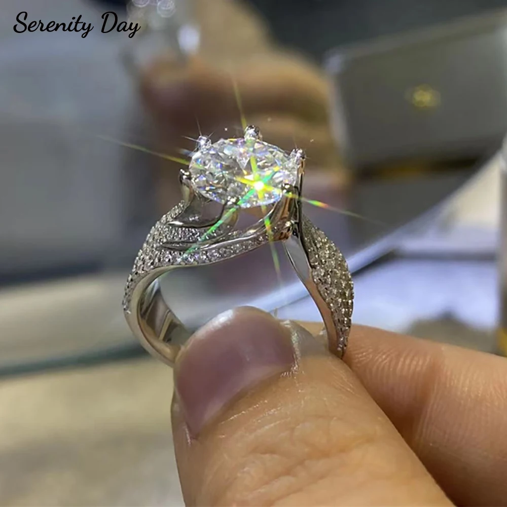 Pierścionki z moissanitem Serenity 5CT, kolor D, dla kobiet i mężczyzn, srebro próby S925, błyszczące obrączki ślubne, biżuteria wysokiej jakości, sprzedaż hurtowa.