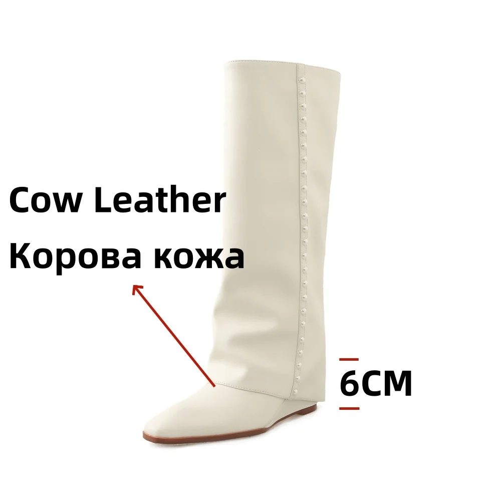 FEDONAS Ins Fashion Genuine Leather Knee High Boots Pearl Party Wedding Shoes Woman Slip On Women High Boots Autumn Winter Shoes