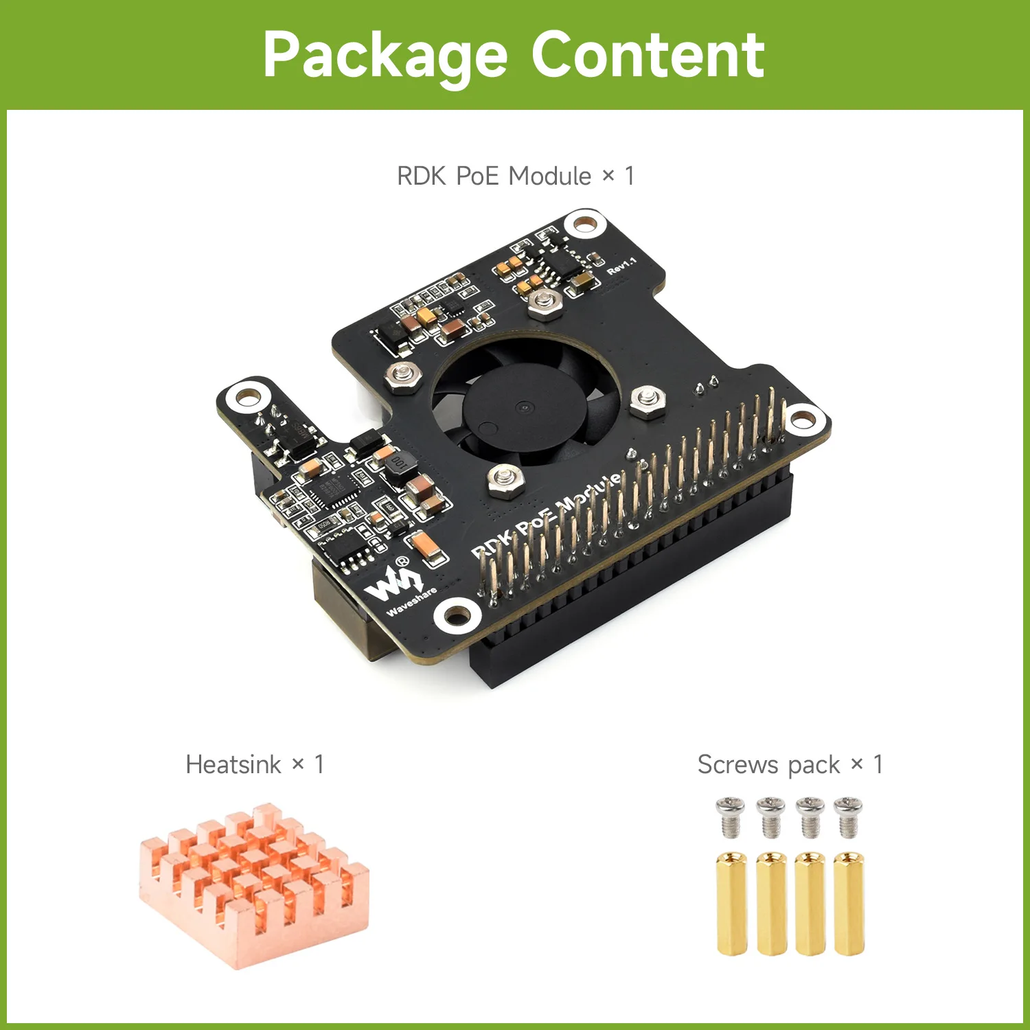 لوحة توسيع Waveshare PoE لـ RDK X5 - 802.3af/at الدعم ومروحة التبريد ومبدد حرارة معدني