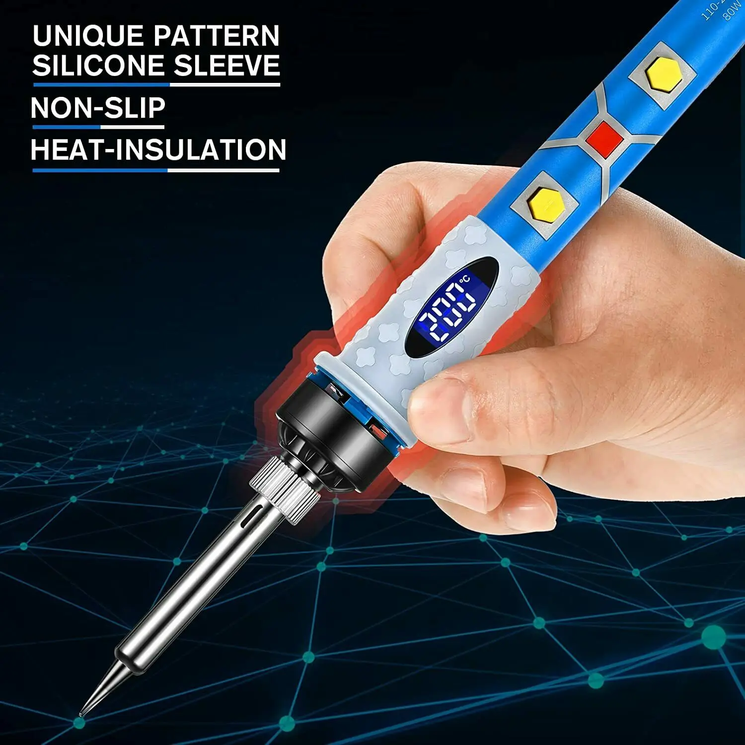 Soldering Iron Kit Professional 80W Adjustable Temperature Welding Tools Solder Gun Station Heat Pencil Repair Tools