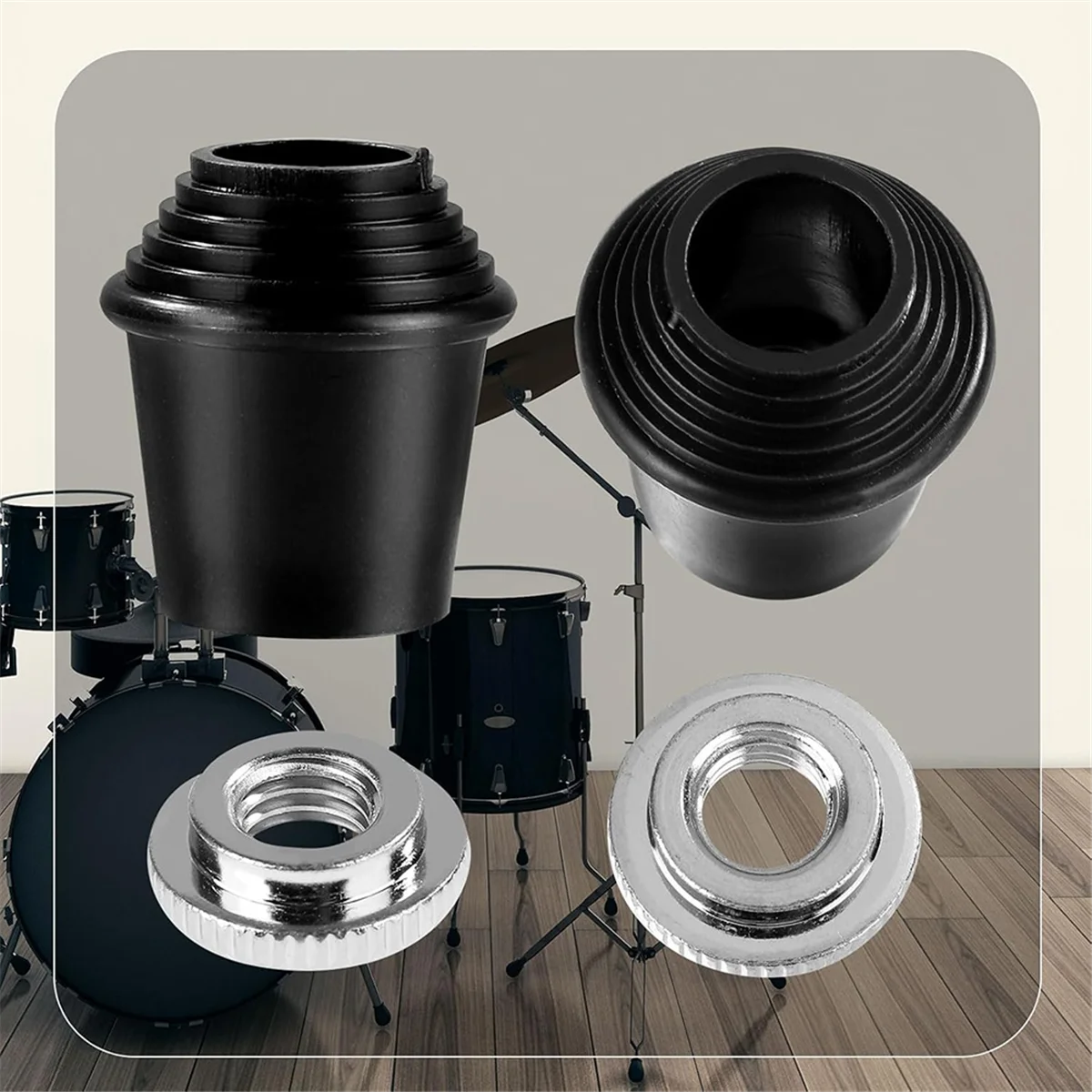 A56XQ 2 Packs Bass Drum Spur Feet, Bass Drum Legs Threaded Rubber Foot with Lock Nuts for Bass Drum