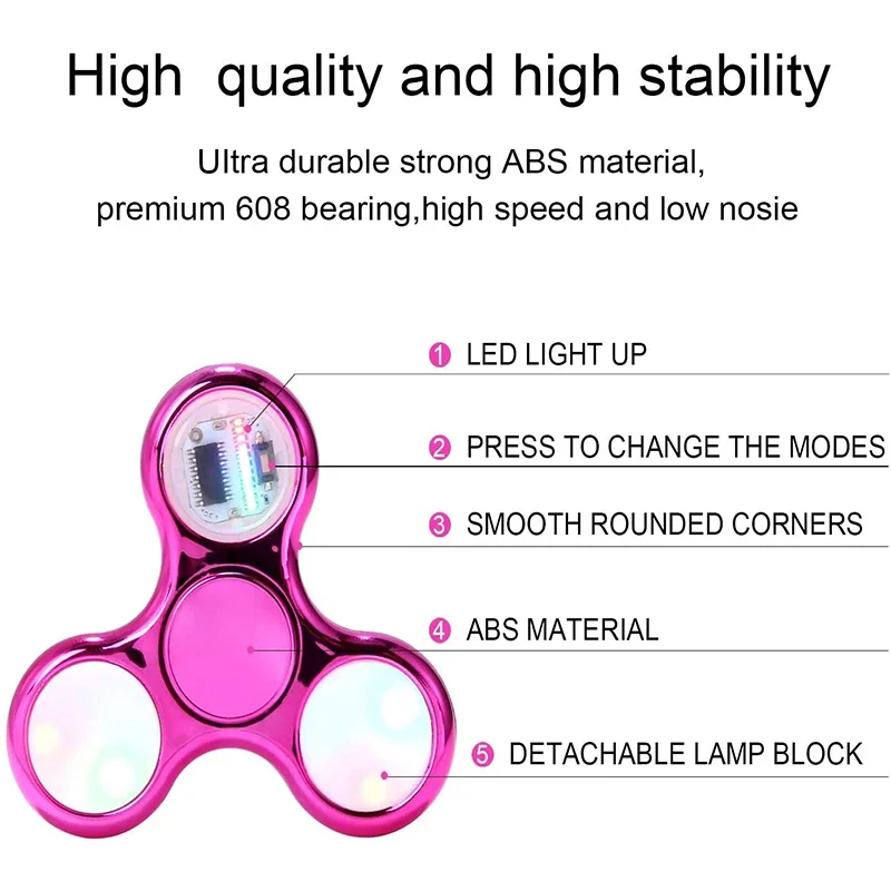 LED light Flash Fingertip Gyroscope Variable LED Luminous Colorful  Electroplated Figet Spiner Finger Stress Relief Toys