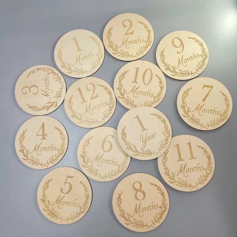 

14 Pcs/Set Baby Wooden Milestone Cards Newborn Memorial Card Monthly Recording Birth Anniversary Cards Gifts for Photography Toy