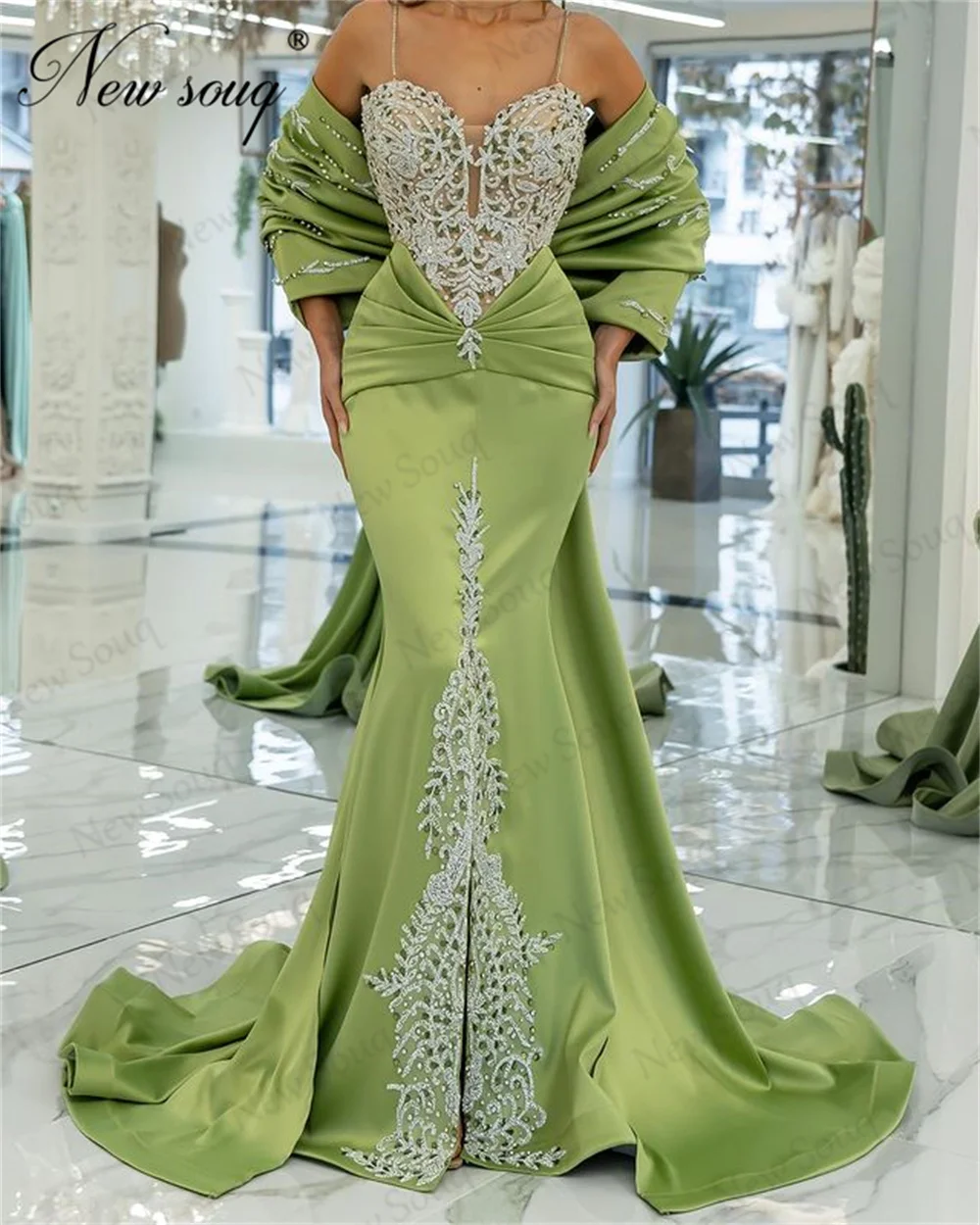 Appliques Beading Celebrity Dresses With Cape Sleeves Haute Coutures Crystals Evening Dresses Arabic Dubai Birthday Party Gowns