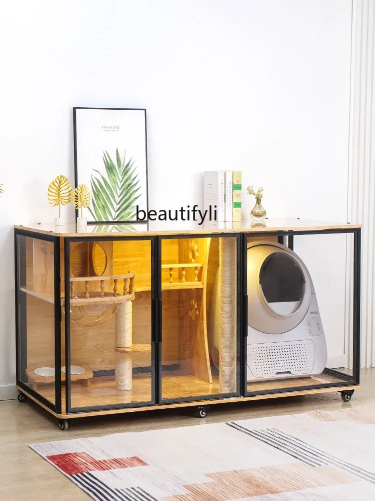 

Full Landscape Glass Cat Cabinet Villa Indoor Home Small Solid Wood House Large Space Pet Shop Cage