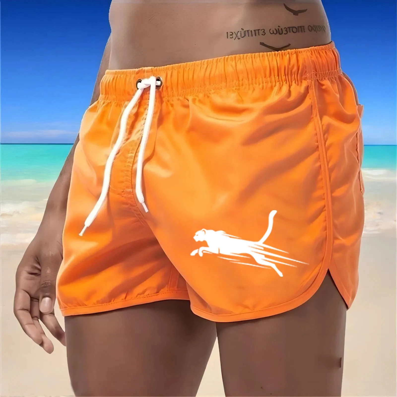 Men\'s beach shorts comfortable quick drying pants drawstring swimming pants fashionable and casual beach surfing pants