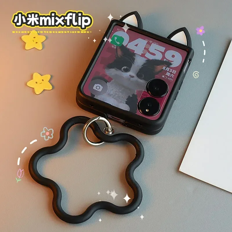 Cute Ears Hand Bracelet Hinge Case For Xiaomi MIX Flip MIXFlip Protective Cover