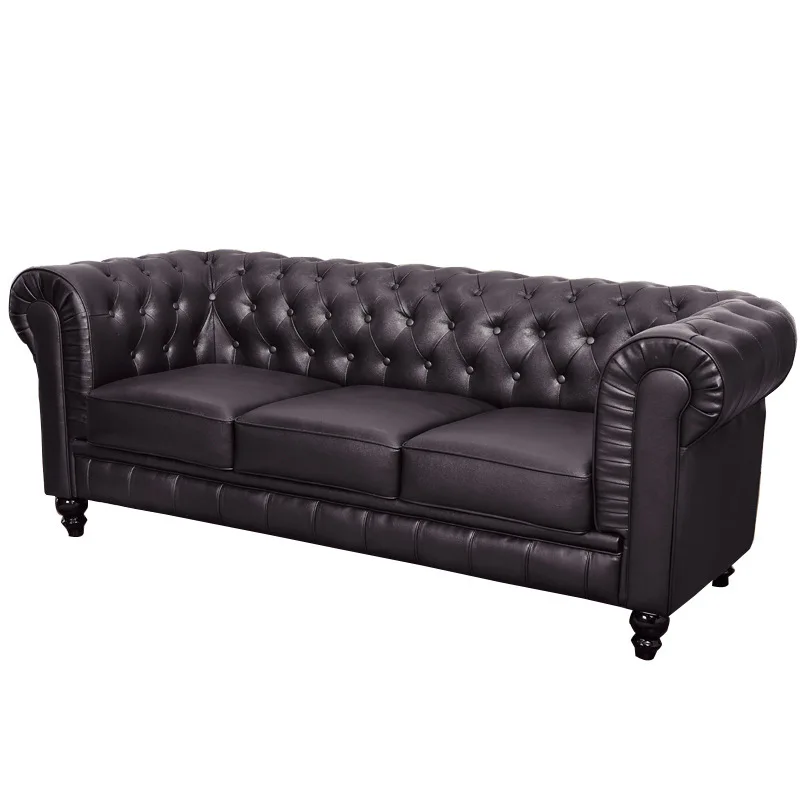 

//American Genuine Leather Chesterfield Sofa Modern Design Solid Wood Frame Sponge Filled Apartment Hotel Living Room Sofa Set