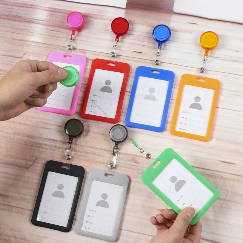 Candy Color Working Permit Employee's Pass Work Card Holder with Retractable Badge Reel Clips