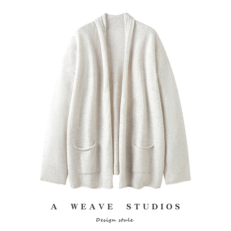 2026 autumn and winter new V-neck cashmere cardigan women's cashmere knitted lapel sweater jacket casual slimming look