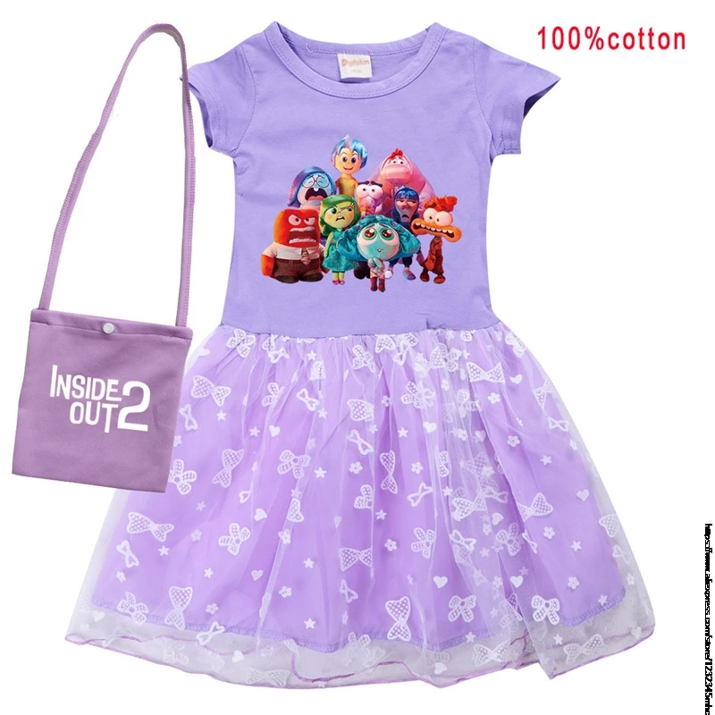 

Детское летнее платье Inside Out2, розовое кружевное платье принцессы для маленьких девочек, платья для дня рождения для маленьких девочек и косплей-костюм с сумкой