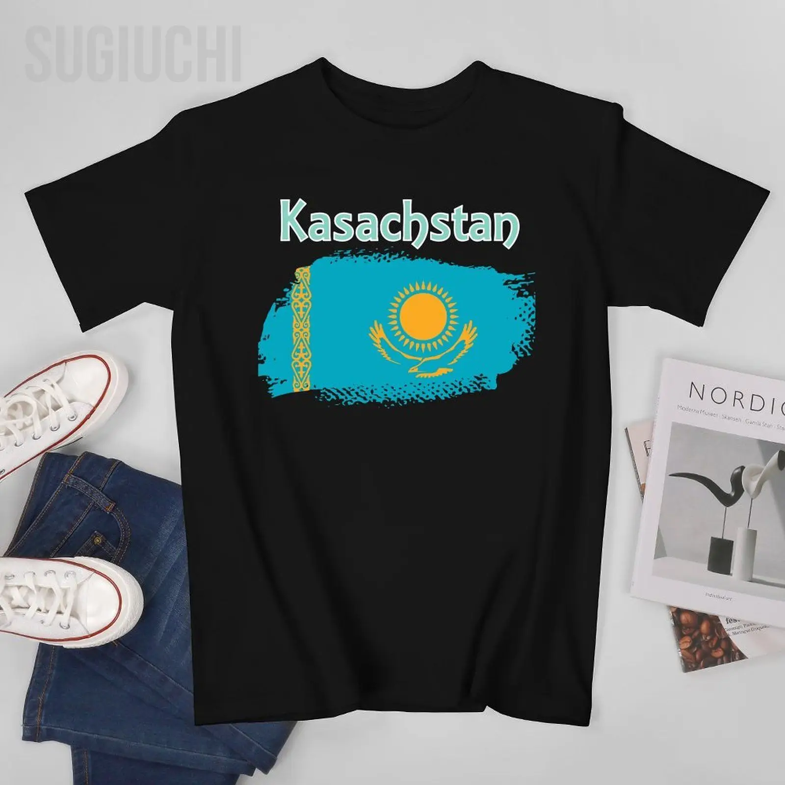 Unisex Men Kazakhstan Flag Vintage Tshirt Tees T Shirts Women Boys 100% Cotton T-Shirt